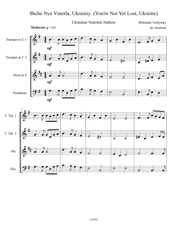 Schche Ne Vmerla, Ukrainiy  (Ukraine Has Not Yet Perished) (arr. Irminsul)
