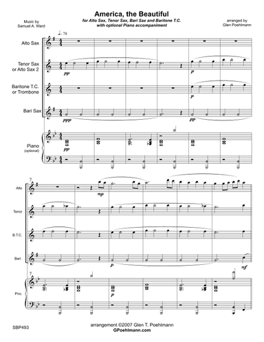 AMERICA THE BEAUTIFUL - AAB or ATB Saxes and Trombone (or Baritone TC) with optional Piano (arr. Glen Poehlmann)