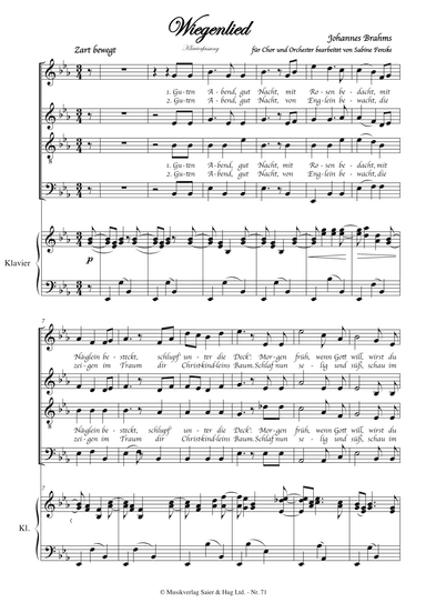 Brahms Wiegenlied/ Lullabye (Guten Abend, gut’ Nacht) (arr. Sabine Fenske)