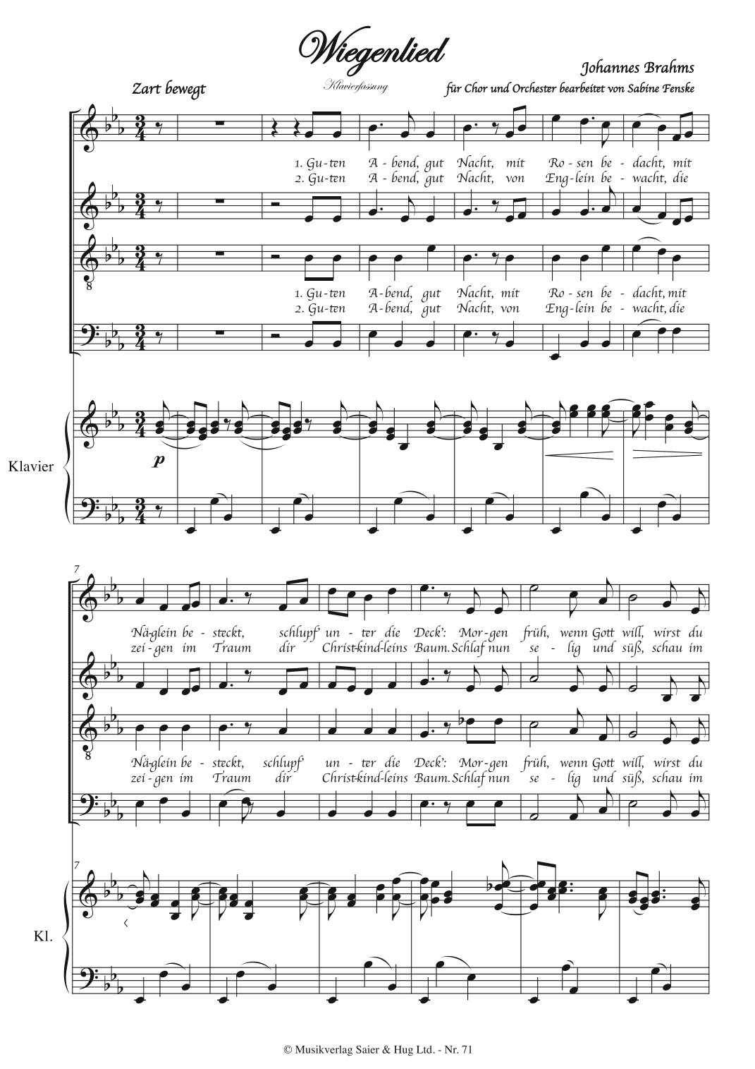 Brahms Wiegenlied/ Lullabye (Guten Abend, gut’ Nacht) (arr. Sabine Fenske)