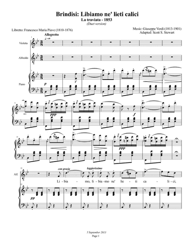 Libiamo ne' lieti calici, Brindisi, soprano/tenor duet - La traviata (arr. Scott S. Stewart)