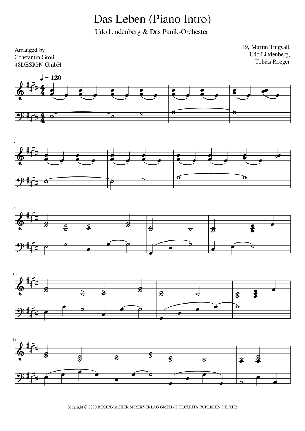 Das Leben (Piano Intro) (arr. Constantin Groß, 48DESIGN GmbH)