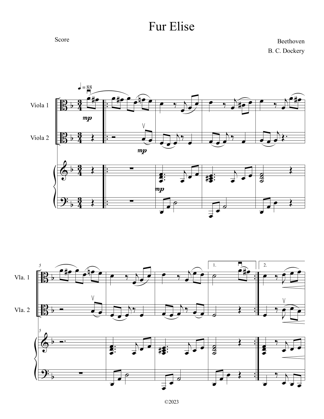 Fur Elise (Viola Duet with Piano Accompaniment) (arr. B. C. Dockery)