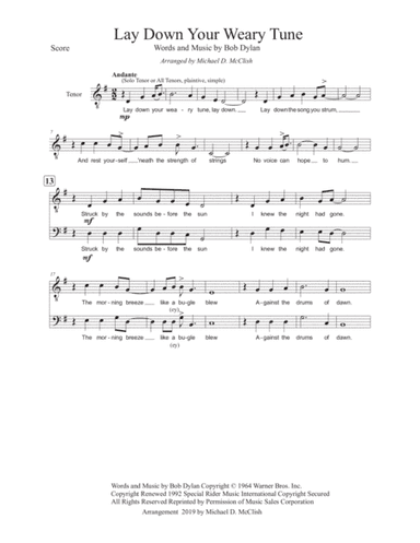 Lay Down Your Weary Tune (arr. Michael D. McClish)