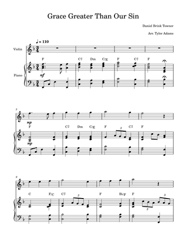 Grace Greater Than Our Sin (Violin Solo with Piano) (arr. Tyler Adams)