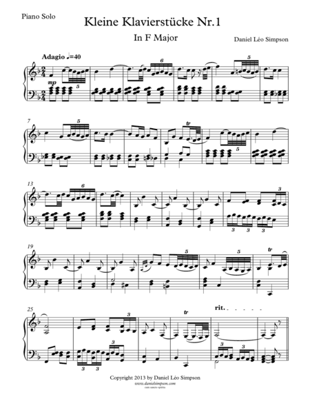Kleine Klavierstücke Nr.1 in F major for Piano solo