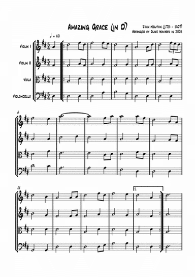 Amazing Grace (in D) String Quartet (arr. Quike Navarro)