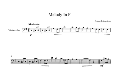 Melody In F - Anton Rubinstein (Cello) (arr. Digital Book Music)