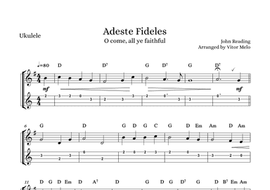 Adeste Fideles (O Come, All Ye Faithful) - ukulele tab (arr. Vitor Melo)