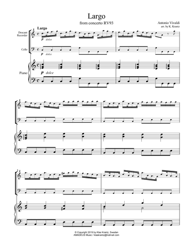 Largo from Concerto RV93 for descant recorder, cello and piano (C major) (arr. K. Krantz)