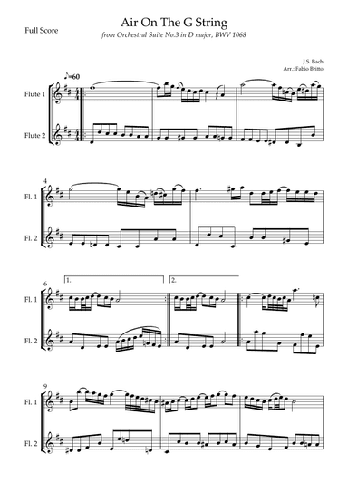 Air On The G String (J.S. Bach) for Flute Duo (arr. Fabio Britto)