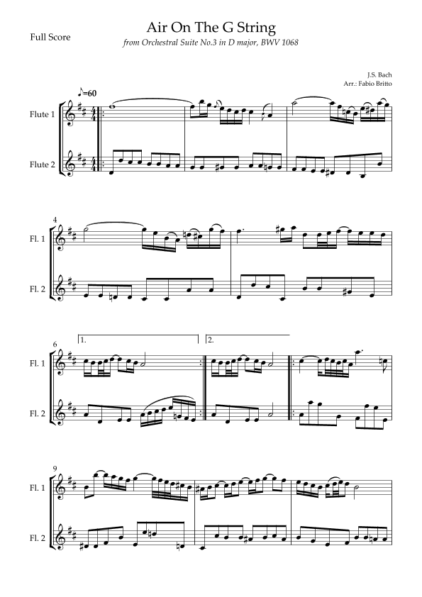 Air On The G String (J.S. Bach) for Flute Duo (arr. Fabio Britto)