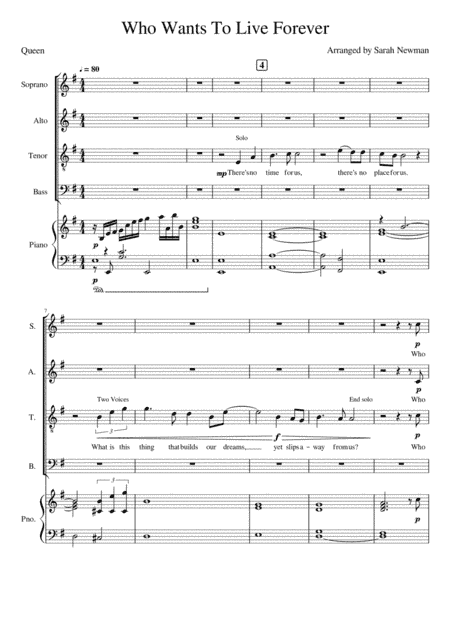 Who Wants To Live Forever (arr. Sarah Newman)