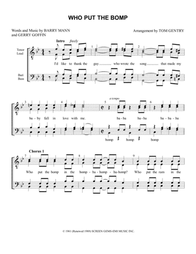 Who Put The Bomp (in The Bomp Ba Bomp Ba Bomp) (arr. Tom Gentry)