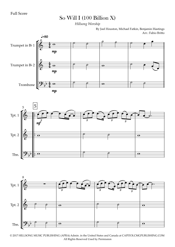So Will I (100 Billion X) (arr. Fabio Britto)