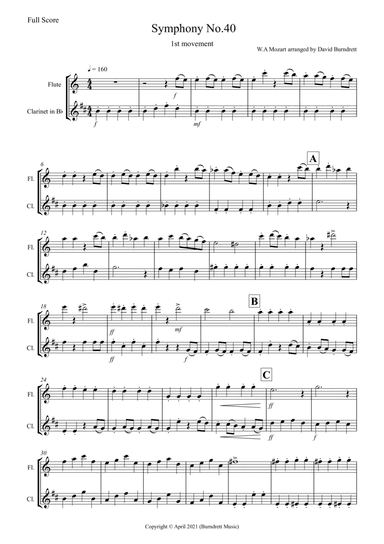 Symphony No.40 (1st movement) for Flute and Clarinet Duet (arr. David Burndrett)