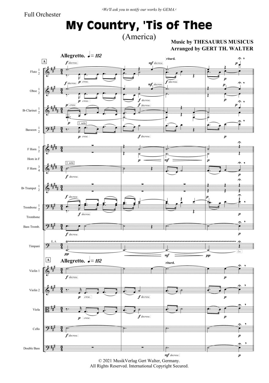 My Country, 'Tis Of Thee (America) (arr. Gert Th. Walter)