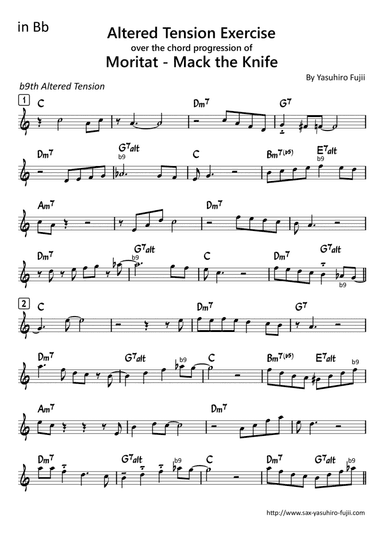Altered Tension Exercise over the chord progression of Moritat (Mack the Knife) for Tenor Sax