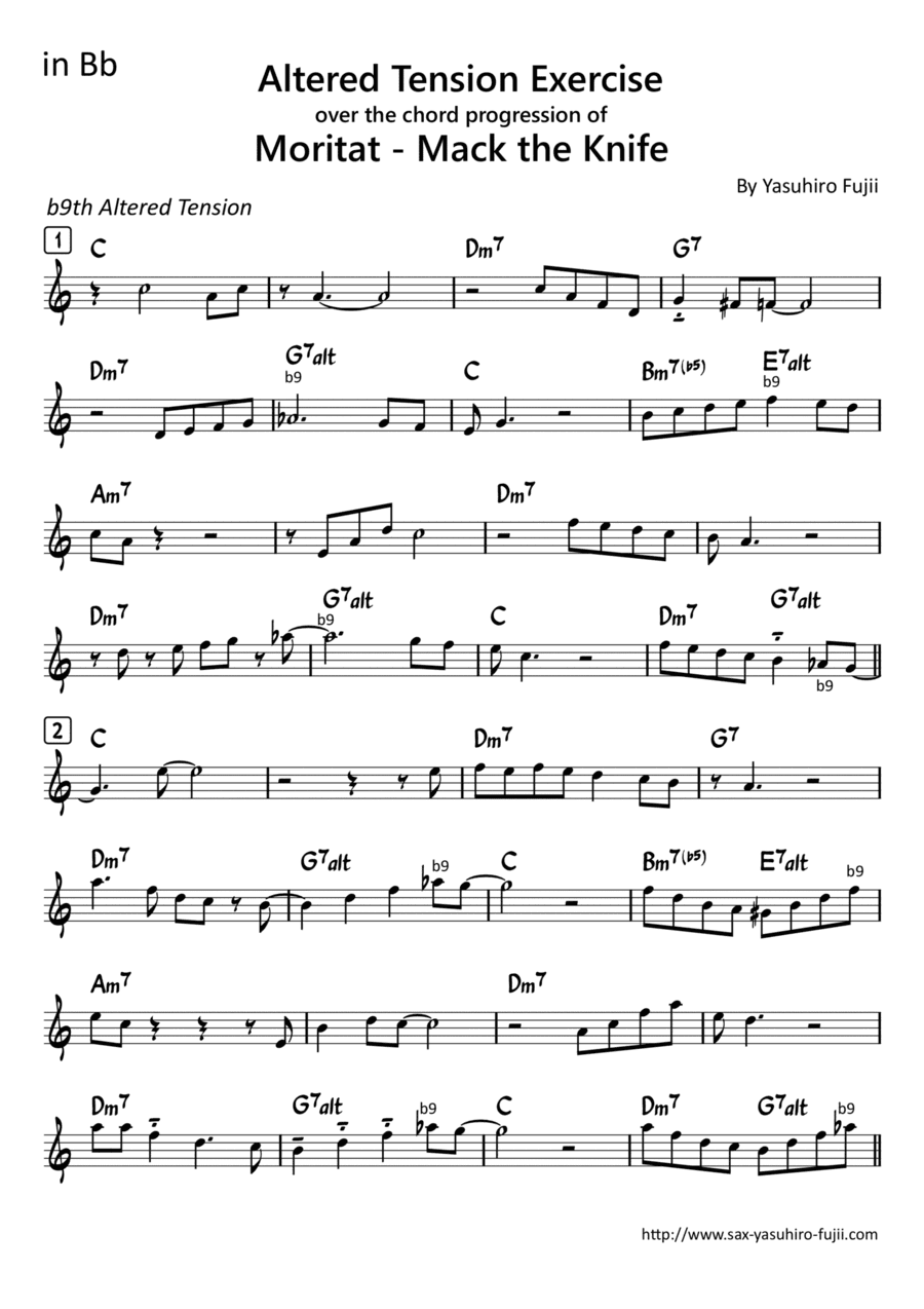Altered Tension Exercise over the chord progression of Moritat (Mack the Knife) for Tenor Sax