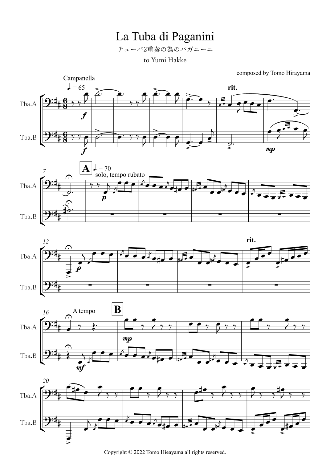 "La Tuba di Paganini" for Tuba Duo (arr. Tomo Hirayama)