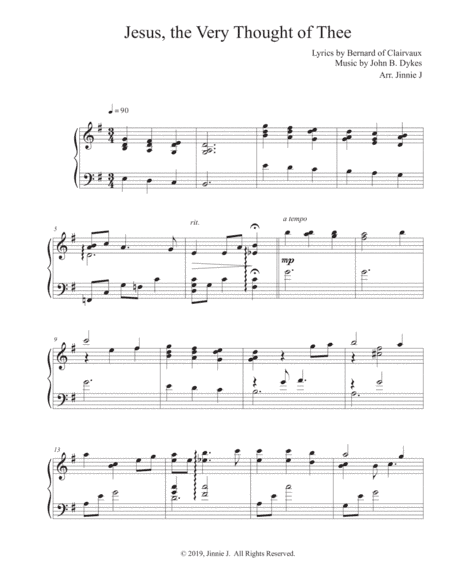 Jesus, the Very Thought of Thee - Piano (arr. Jinnie J)