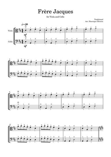 Frère Jacques (Viola and Cello) - Beginner Level (arr. Henrique Oliveira)
