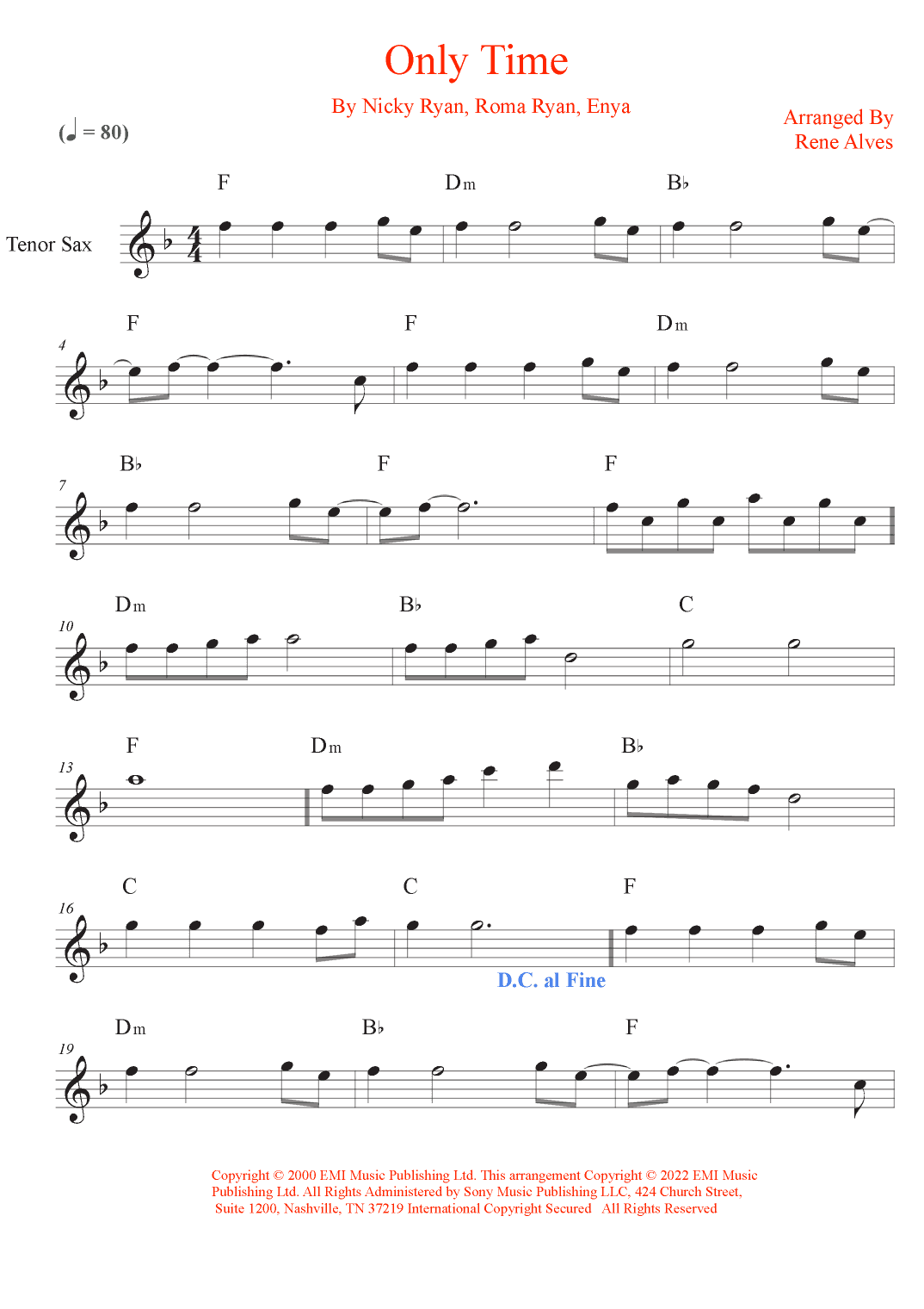 Only Time (arr. Rene Alves)