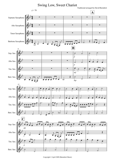 Swing Low, Sweet Chariot for Saxophone Quartet (arr. David Burndrett)