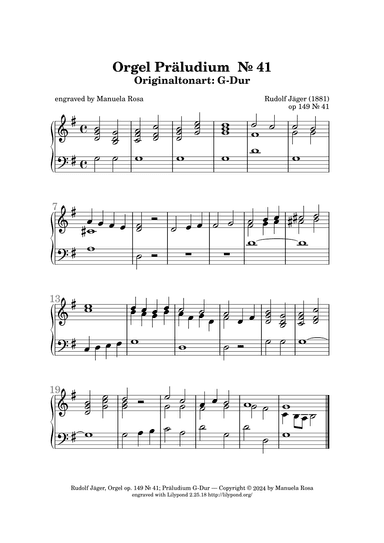 Orgel Präludium op. 149 Nr. 41 G-Dur (Rudolf Jäger) (arr. Manuela Rosa)