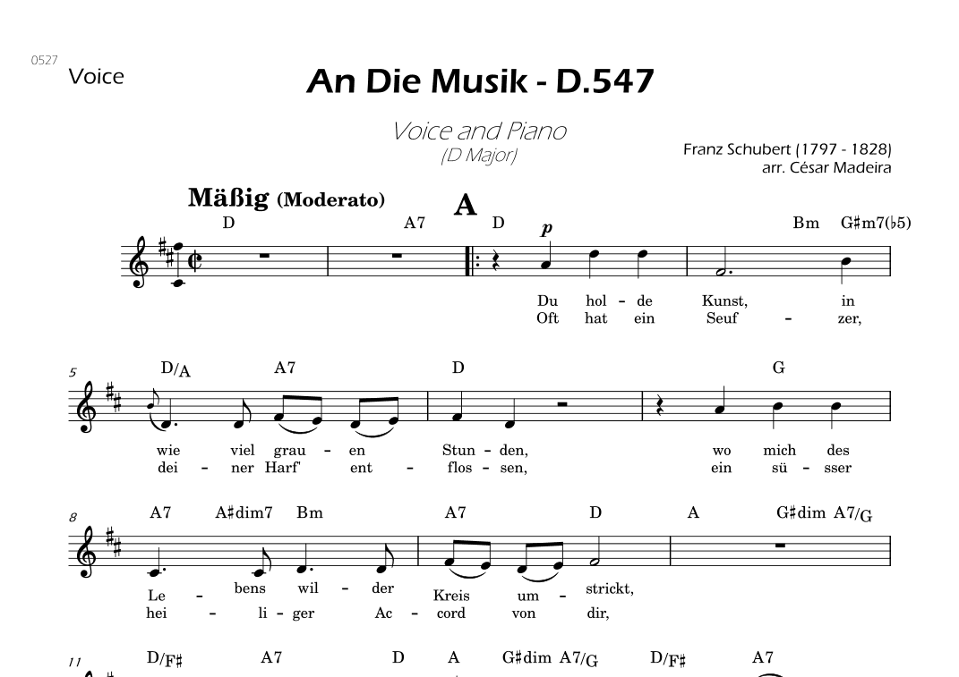 An Die Musik - Lead Sheet - D Major (arr. César Madeira)