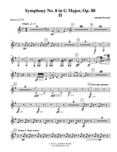 Dvorak Symphony No. 8, Movement II - Horn in F 4 (Transposed Part), Op. 88 (arr. Doug Clyde)