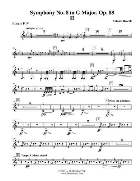 Dvorak Symphony No. 8, Movement II - Horn in F 4 (Transposed Part), Op. 88 (arr. Doug Clyde)