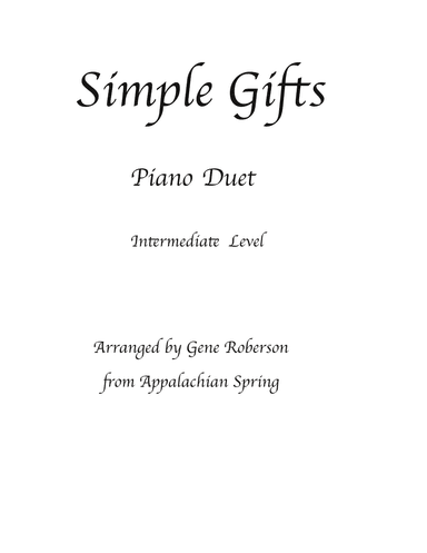 Simple Gifts  Easy Piano Duet or Solo (arr. Gene Roberson)