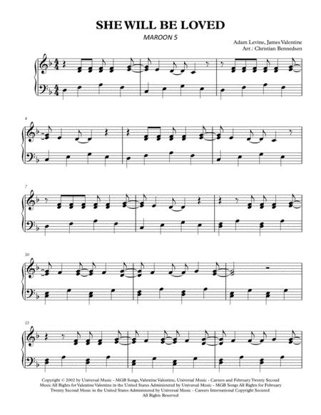 She Will Be Loved (arr. Christian Bennedsen)