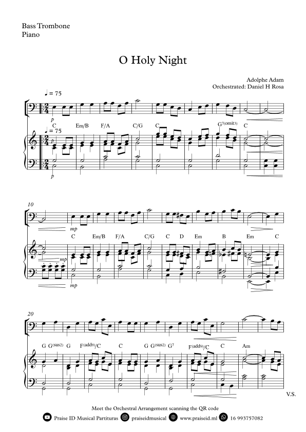 O Holy NIght - Christmas Carol - Bass Trombone and Piano (arr. Daniel H Rosa)