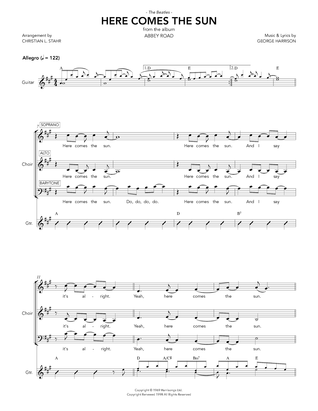 Here Comes The Sun (arr. Christian L. Stahr)