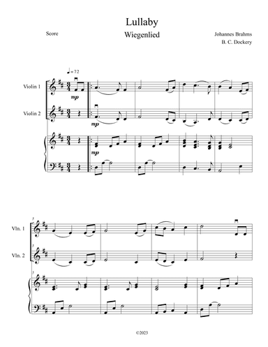 Brahms's Lullaby (Violin Duet with Piano Accompaniment) (arr. B. C. Dockery)