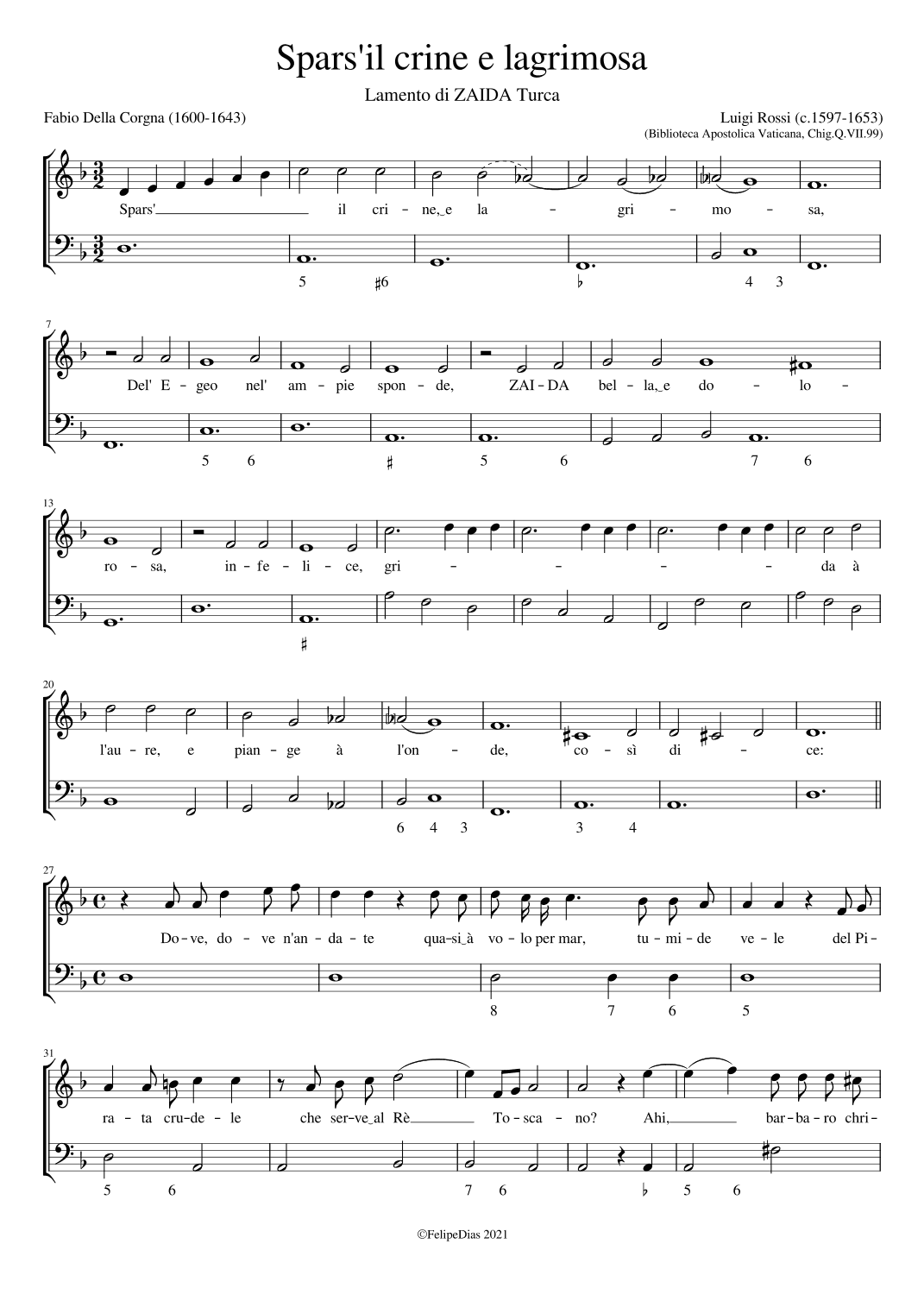 Lamento di Zaida Turca: Spars'il crine e lagrimosa (arr. Early Music Scores)