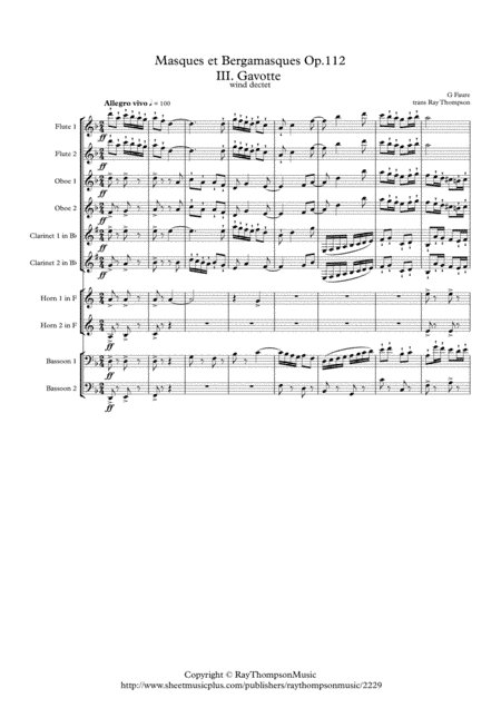 Faure: Masques et Bergamasques Op.112 Mvt. III Gavotte - wind dectet (arr. Ray Thompson)