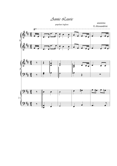 Annie Laurie. Piano 6 hands (arr. Ester cAlessandrini)