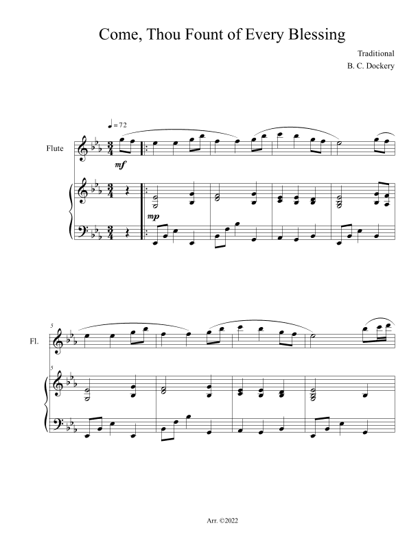 Come, Thou Fount of Every Blessing (Flute Solo with Piano Accompaniment) (arr. B. C. Dockery)