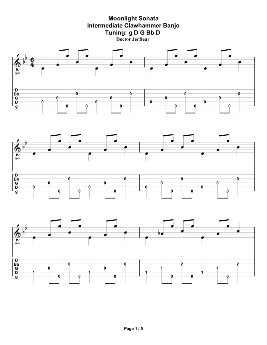 Doctor JerBear--Moonlight Sonata--Intermediate Clawhammer Banjo (arr. Doctor JerBear)