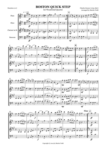 Boston Quick Step for Woodwind Quartet (arr. Martin Todd)