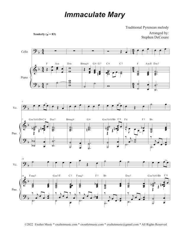 Immaculate Mary (Cello solo and Piano) (arr. Stephen DeCesare)
