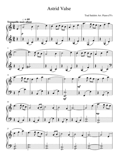 Astrid Waltz, Swedish Trad, Arr Piano Solo (arr. Piano d'Ys)