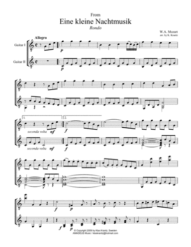 Rondo from Eine kleine Nachtmusik for guitar duo (C Maj) (arr. K. Krantz)