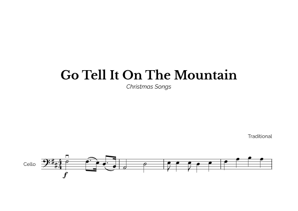 Go Tell It On The Mountain for Easy Cello Solo (arr. Marcos Soares)