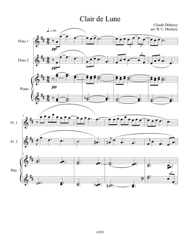 Clair de Lune (Flute Duet) with piano accompaniment (arr. B. C. Dockery)