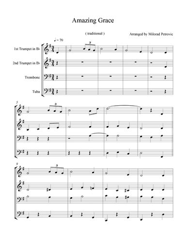 Amazing Grace For Brass Quartet (arr. Milorad Petrovic)