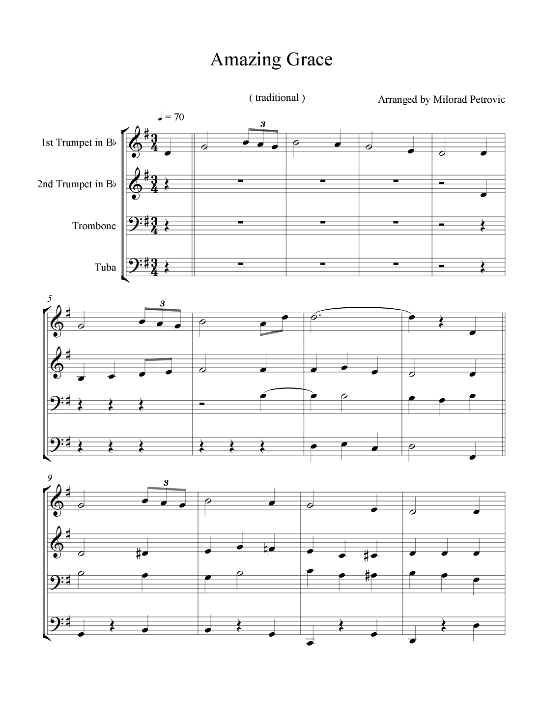 Amazing Grace For Brass Quartet (arr. Milorad Petrovic)